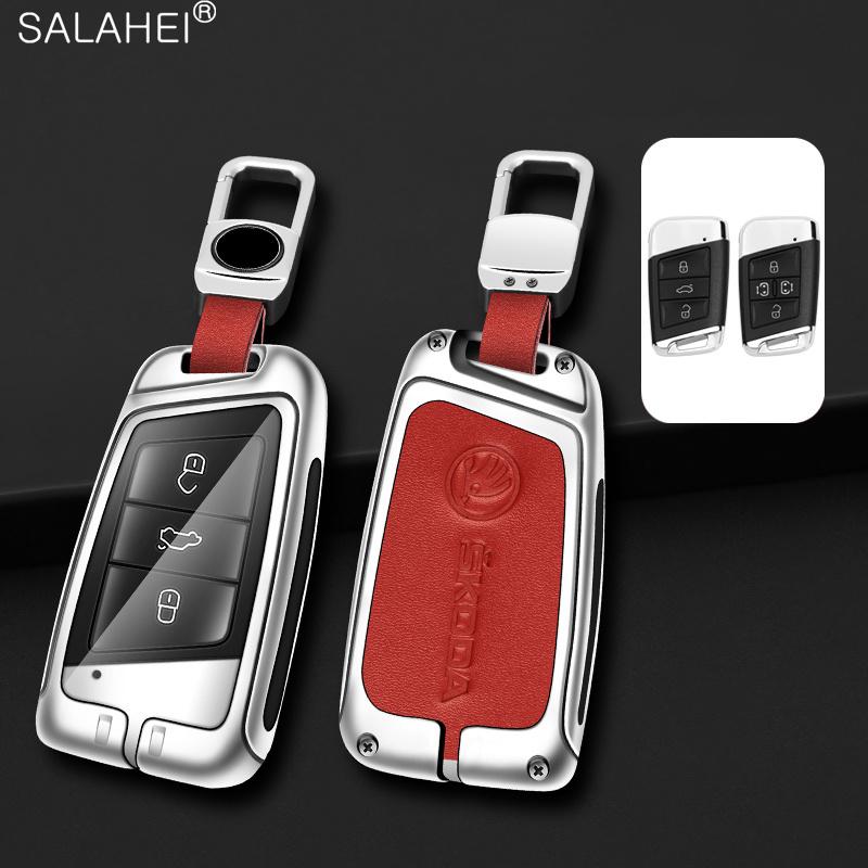 Zinc Alloy Car Smart Remote Key Case Bag Cover Holder Shell Fob For Skoda Superb A7 Karoq Kodiaq 2020 2021 Keychain Accessories EH4