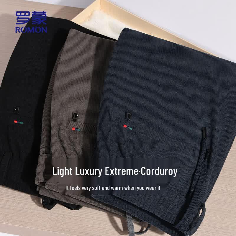 Romon Men's Thick Corduroy Straight-Leg Casual Pants