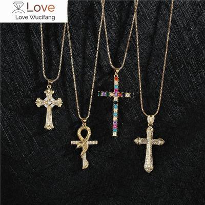 18 Style Punk Cross Pendant Necklace For Women Men Gold Color Box Chain Hip Hop Necklace Christmas Gift