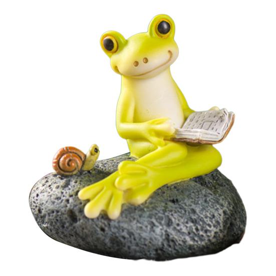 Tegneserie Frosk Figur Resin Sopp Lesende Liggende Gitar Frosk Statue Skulptur Innendørs Utendørs Hage Blomsterpotte Dekorasjon Ornament