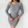 Women's Solid Color Off-the-shoulder Slant Collar Design Sense Bodycon Dress, Stylish, Slim, Sexy Long-sleeved Dress