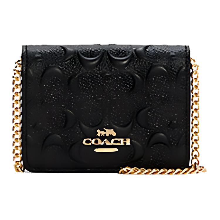 Coach Classic Monogram Embossed Flap Chain Leather Mini Shoulder Bag Women Shoulder Bag Black C7361-IMBLK Basic Set (Bag+Dust Bag)
