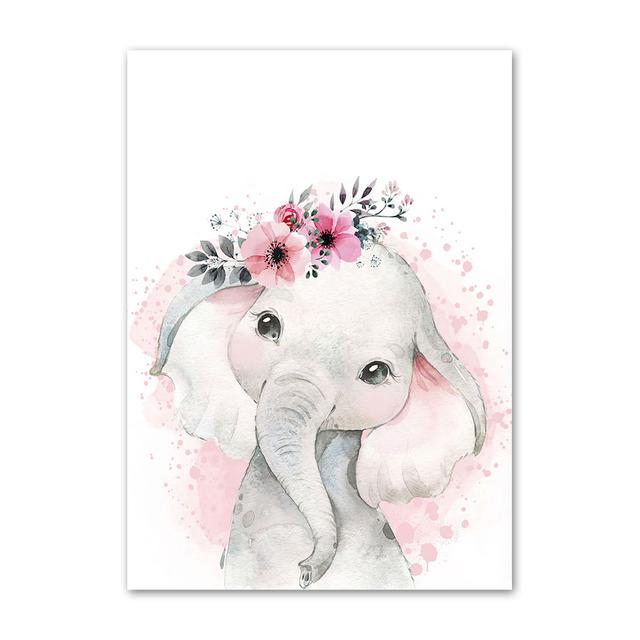 Benutzerdefiniertes Babynamen-Poster, personalisierbares Kinderzimmer, Wandkunst, Leinwandgemälde, Druck, rosa Blumentiere, Wandbilder für Mädchenschlafzimmer