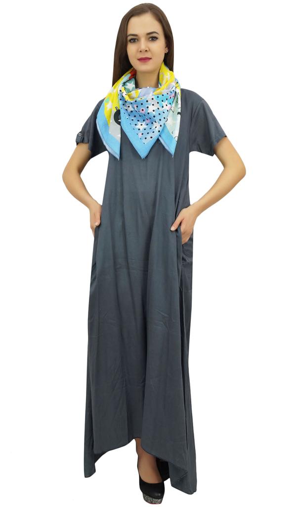 Bimba Women's Asymmetrical Hem Black Summer Maxi Pockets Dress With Scarf-10
