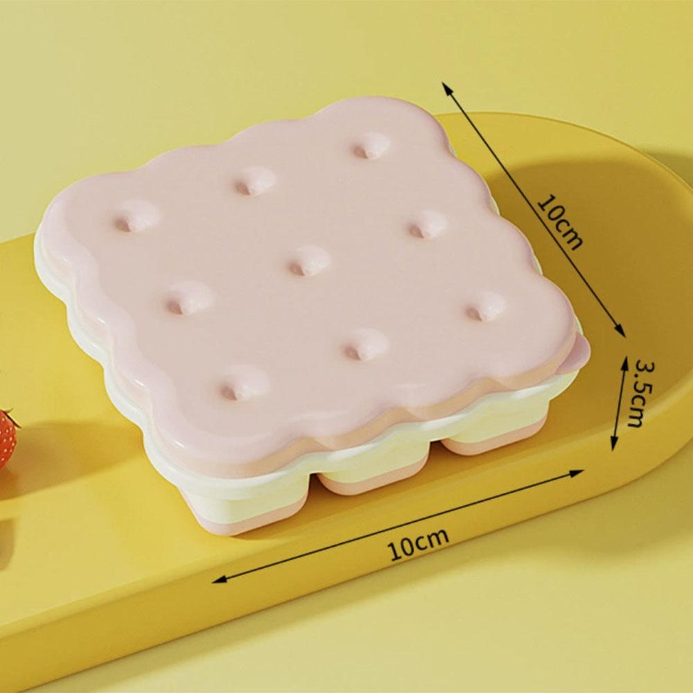 Cartoon Biscuit Style 9-grid Ice Cube Mold, Food-grade Silicone Ice Tray with Lid for Baby Food and Ice Making
