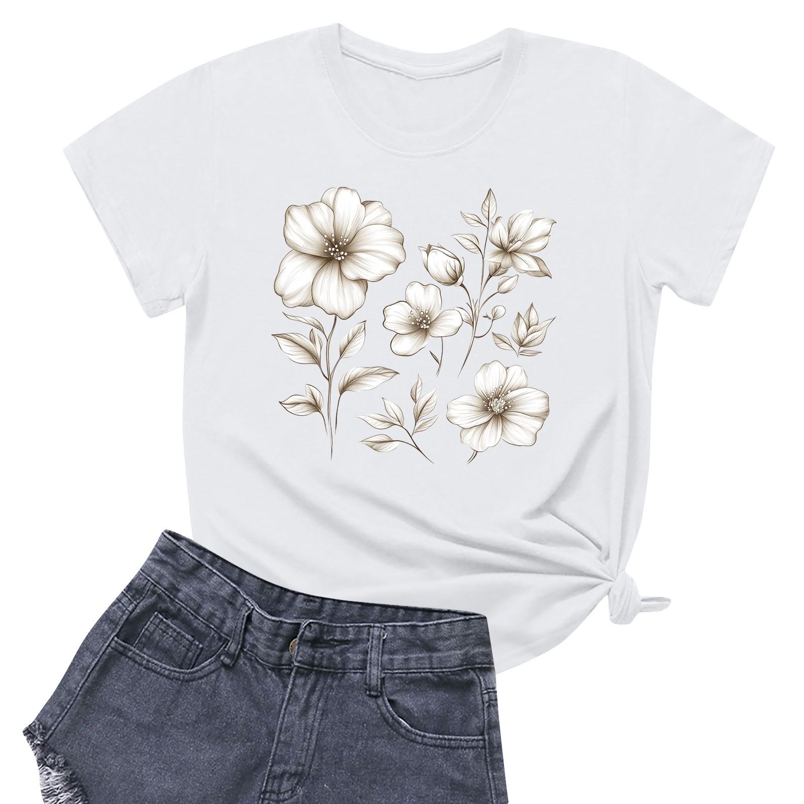 

Женская повседневная футболка с круглым вырезом и короткими рукавами с принтом S белый