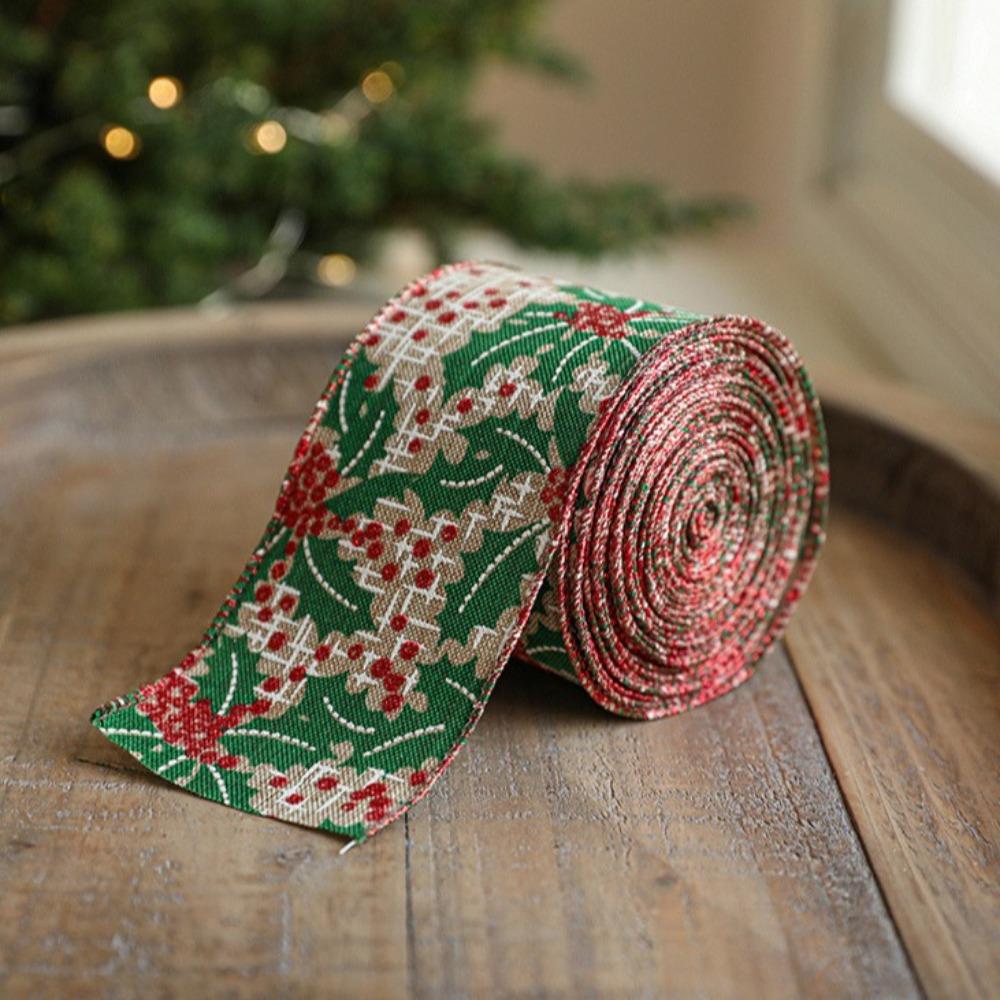 Xmas Linen Christmas Ribbon Tree Printed Bouquet Ribbon Gift Box Packing Strap  Christmas Decor