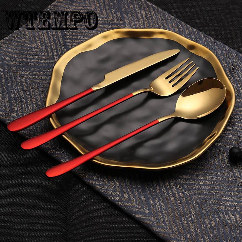Knife 3pcs/set Stainless Steel Gold Plated Dinnerware Knife Fork Spoon Kit