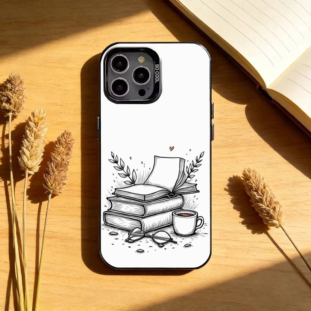 Coffee-Study-Book-illustration Phone Case For iPhone17,16,15,14,13,12,11 Plus,Pro Max Black Candy silver phone case iPhone17PRO