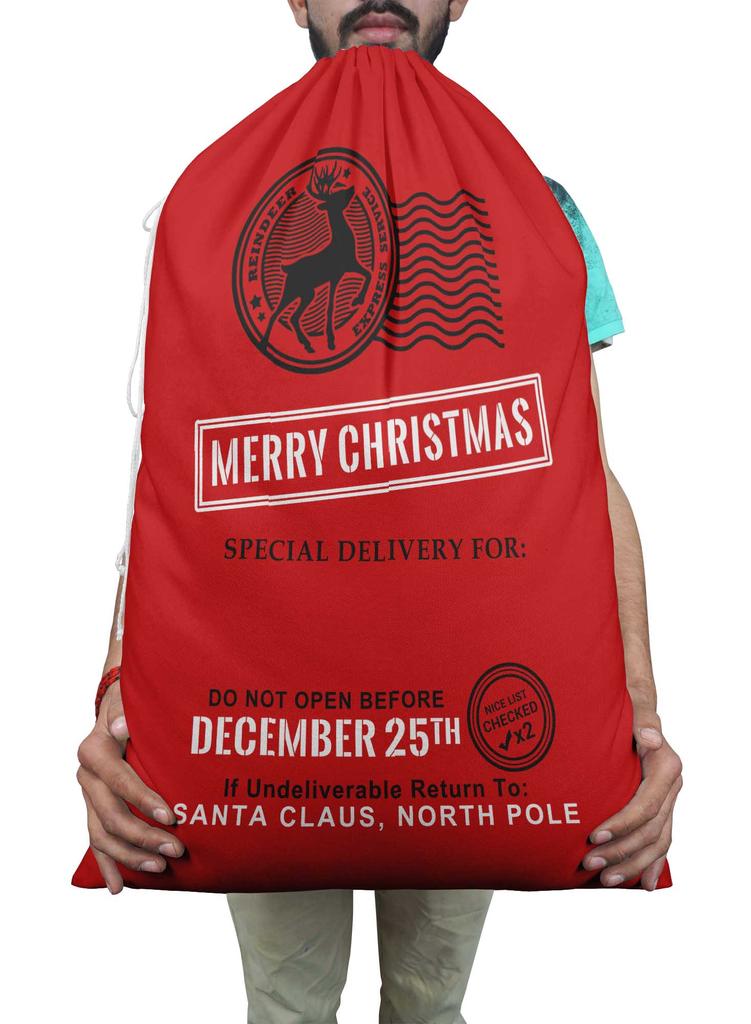 Printtoo 2 Pcs Santa Gift Sack For Kids Presents Xmas Bag Christmas Sack Personalized Bags Large 27x20 Inch