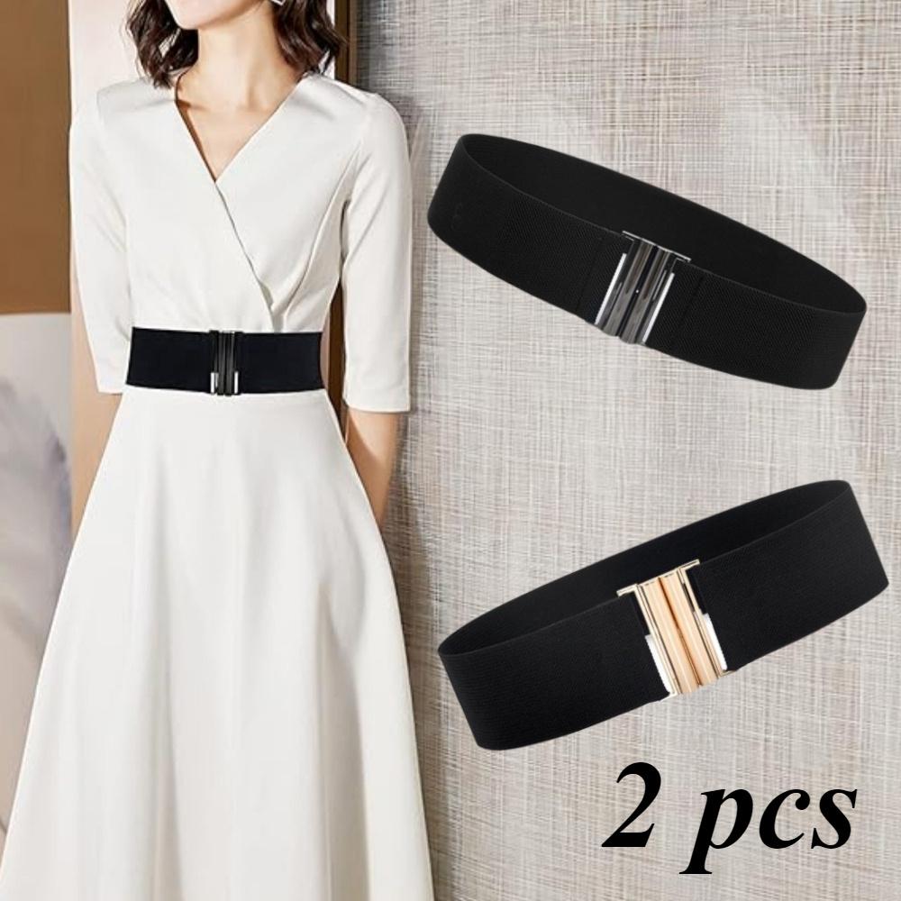 2Pcs Multi-functional Black Slim Belt with Metal Buckle, Suitable for Daily Wear and Dinner Party Outings
