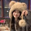 Cute Bear Plush Hat Thickened Imitation Fox Hair Thermal Ear Hat Cold-Proof Outdoor Lei Feng Hat Lace-Up