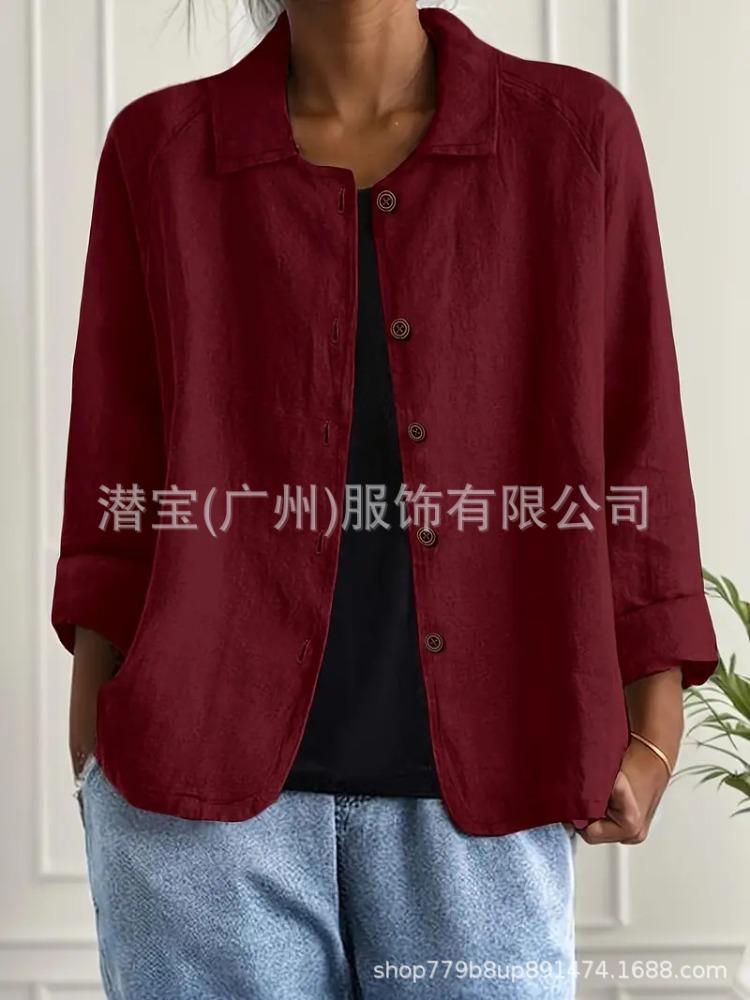 Women's Gray Cardigan with Notch Lapel and Brown Buttons