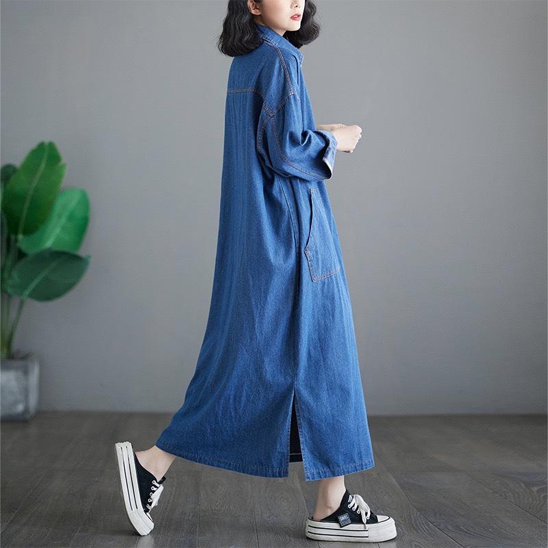 Women's Loose Denim Dress Casual Shirt Dress Outerwear