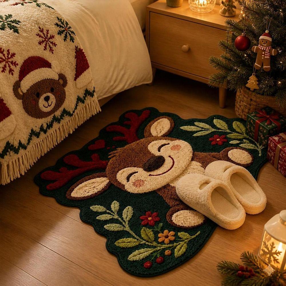 Anti-fouling Cat Area Rug Soft Plush Cartoon Carpet Unique Floor Mat for Bathroom Entrance