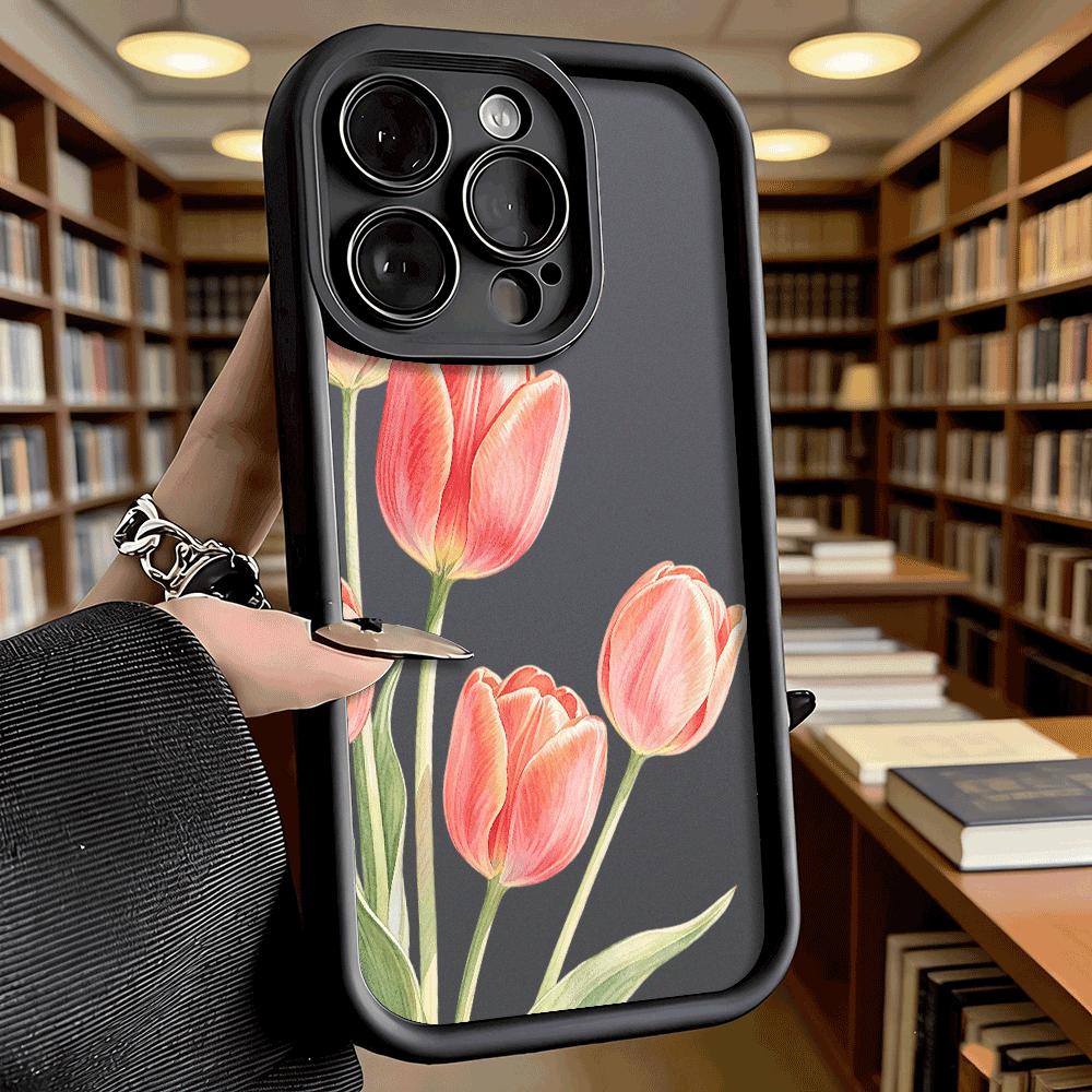 Pink Tulips Watercolor Soft TPU Phone Case for iPhone 17 16 15 14 13 12 11 Pro Max Plus Shockproof Anti-Slip Cover