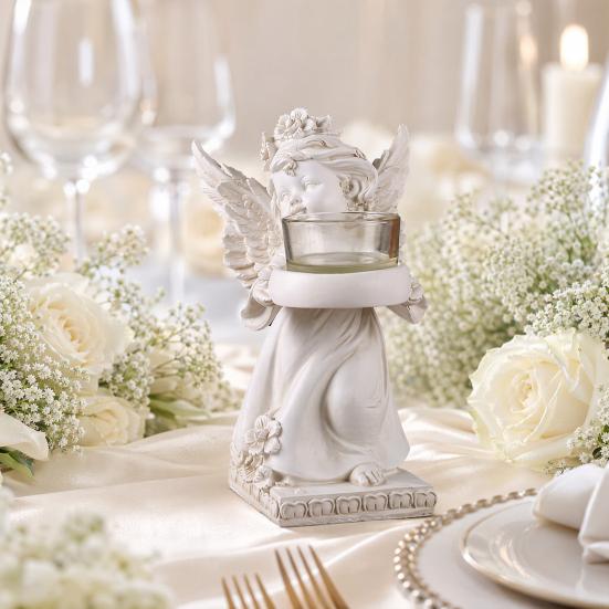 yangyizhi Little Angel Candle Holder, Resin Decorative Guardian Tea Light Retro Cherub Sculpture for Home Church Wedding Decor