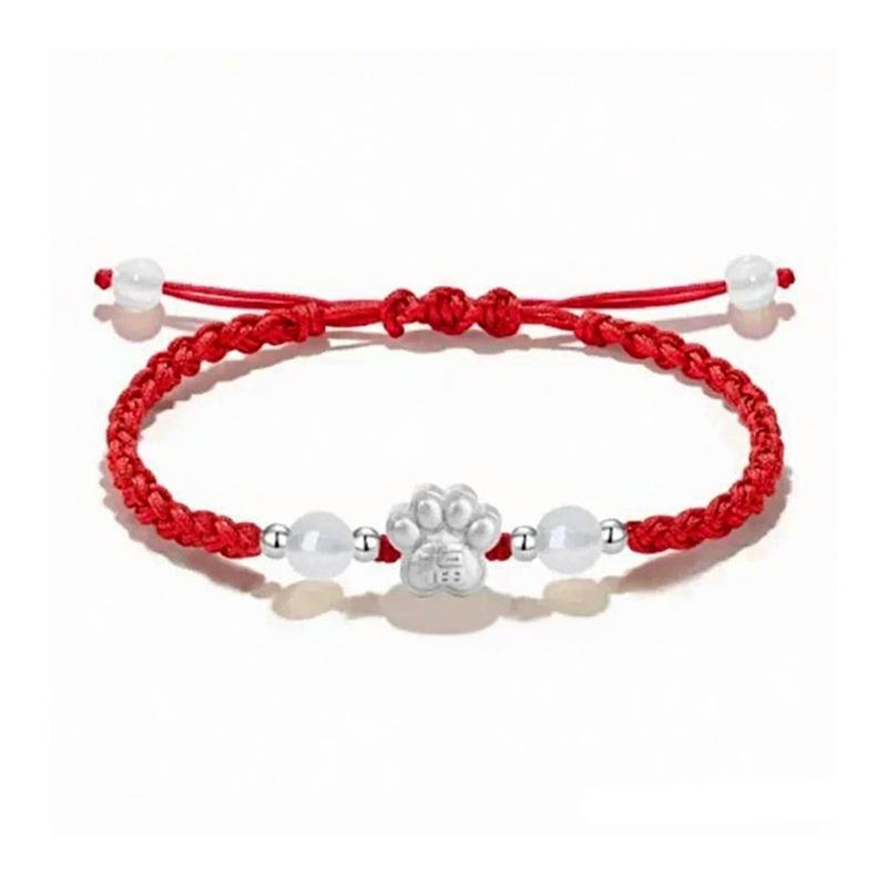 Cat Paw Couple Bracelet: Chinese Style Unisex Woven Lucky Bead Hand Ornament красной нити