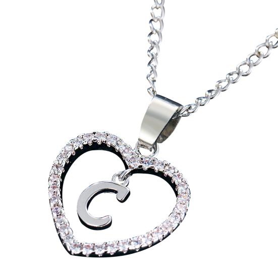 26 Letters Alphabet A To Z Initial Cubic Zirconia Heart Pendant Women Necklace
