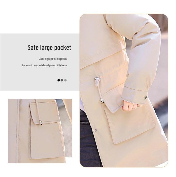 Women's Mid-Length Parka with Removable Lining and Collar - Versatile Three-in-One Winter Coat, Stylish Waist-Hugging Cotton-Padded Design.