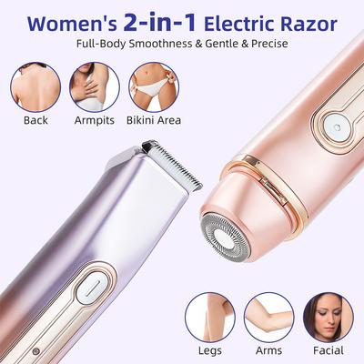 Doppelkopf-Haartrimmer 2-in-1 Bikini-Rasierer mit Keramikklingenköpfen Damen-Elektrorasierer Schmerzloser Haarentferner Körpertrimmer