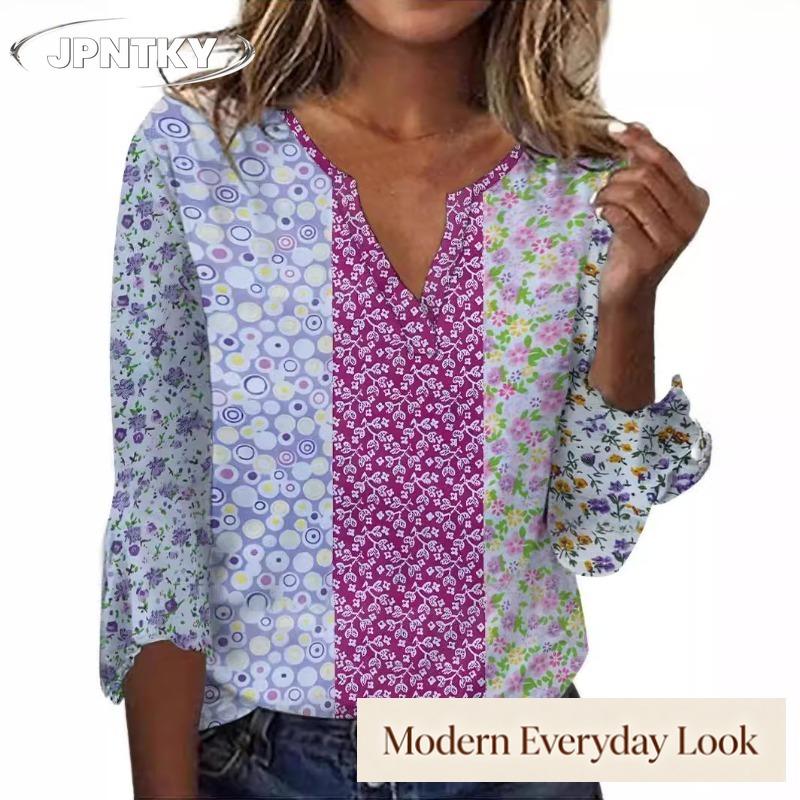 JPNTKY Women's Fashion Casual Long Sleeve V Neck Blouses & Shirts