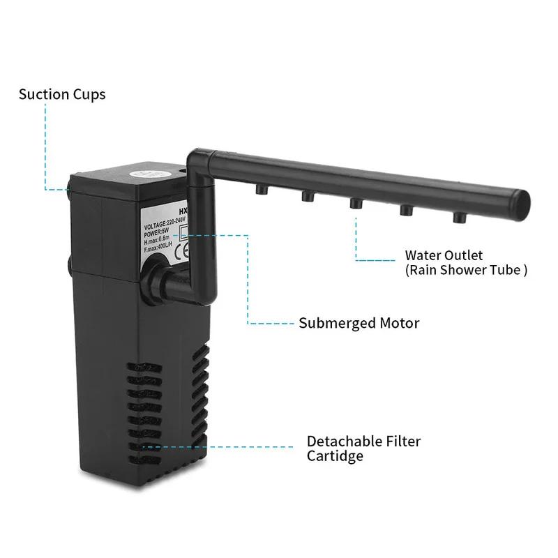 3 In 1 Multifunctional Filter Water Purifier Oxygenation Submersible Filtration Mini Fish Tank Filter for Aquarium Fish Tank