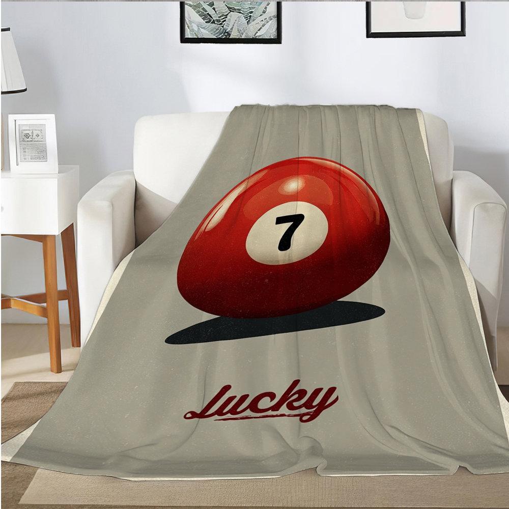 Lucky Number 7 Pool Game Flannel Printed Blanket Suitable for All Seasons Suitable for Living Room Office Sofa and Travel