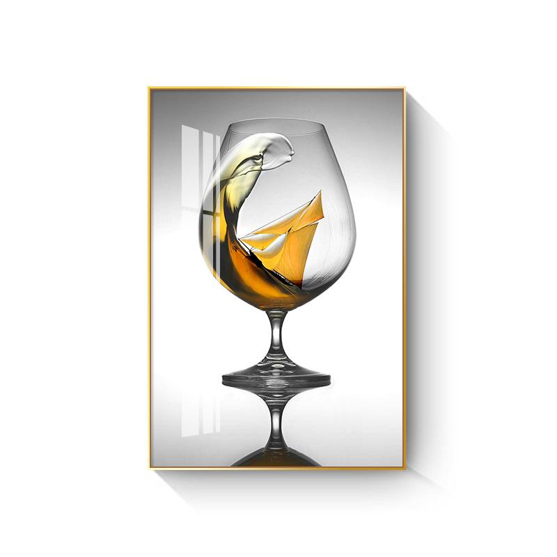 New Chinese Style Wine Glass Canvas Painting Light Luxury Feathers Posters and Prints for Kitchen Dinning Wall Decoration Quadro
