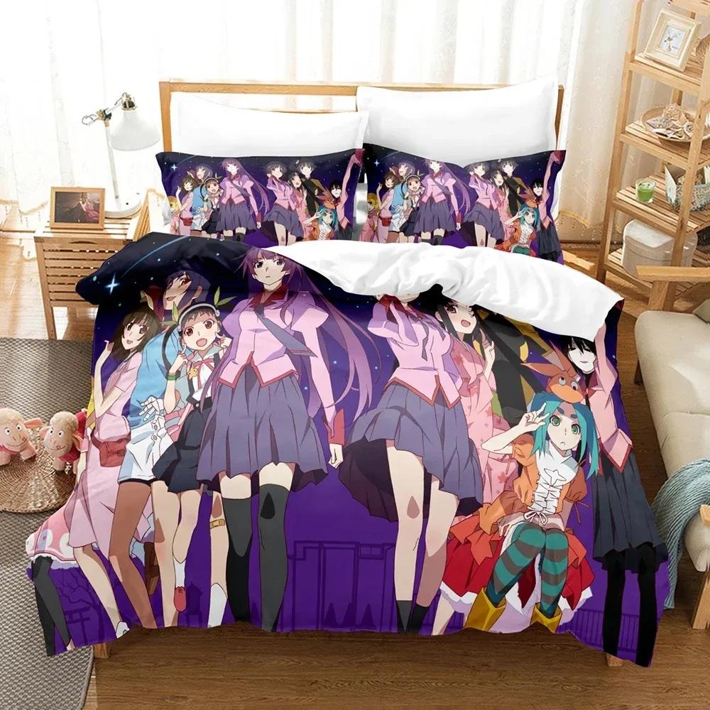 New 3D Print Monogatari Series Bedding Set Anime Araragi Koyomi Duvet Cover Double Twin Full Queen King Adult Kids Quilt Cover