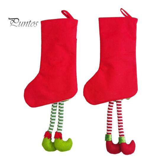 Christmas Stockings 3D Cute Elf Doll Xmas Stocking Decorations Long Legged Elf Hanging Stocking for Candies Toys Gifts