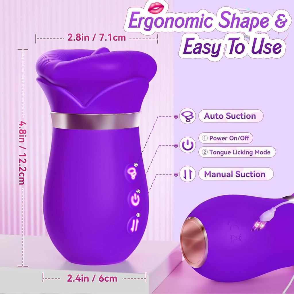 APPP Vibrator Adult Sex Toys for Women 5IN1 Mouth Sucking Vibrator Rose Sex Toy, 10 Tongue Licking Anal Clit Nipple Vibrators Female Couples Sex Toys