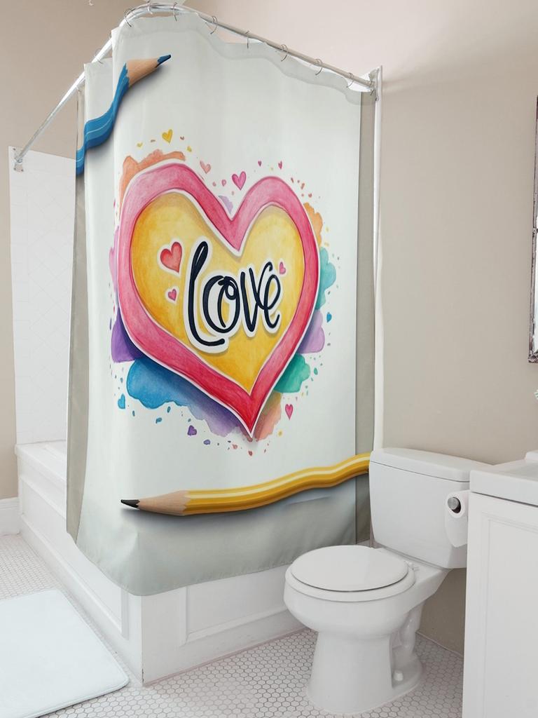 Colorful Love Heart Shower Curtain | Artistic and Romantic Bathroom Decor
