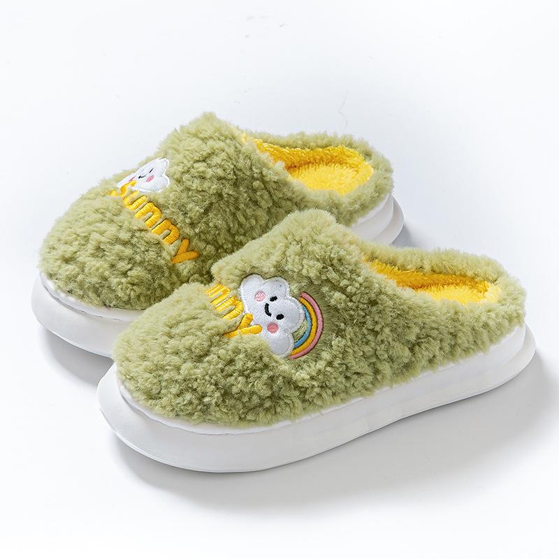 Cotton Slippers for Home Warmth, Fleece Thick-soled, Lightweight and Comfortable Shoes for Women