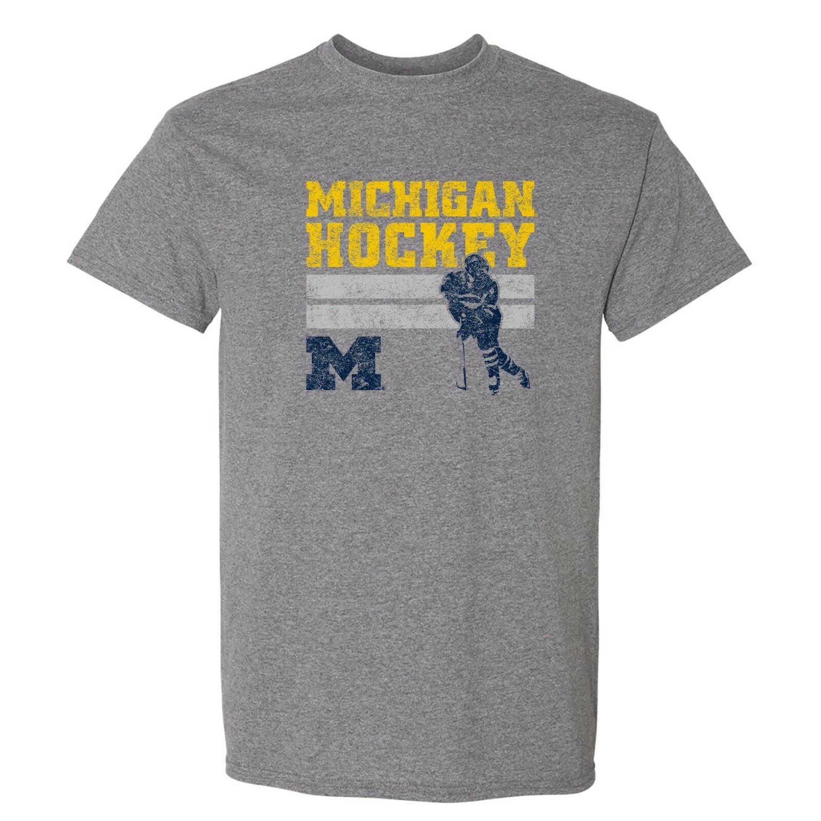 Michigan Wolverines Retro Ice Hockey T-Shirt - Graphite Heather 2XL