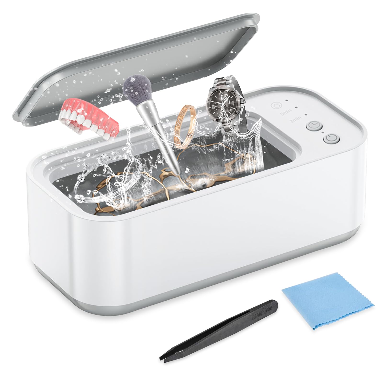 

Ultrasonic Cleaner [New Release 2025] Eyeglass Cleaner, Powerful Vibration 45000Hz, 3-Stage Timer Setting, Compact Home Use, Non-Contact Cleaning, 360