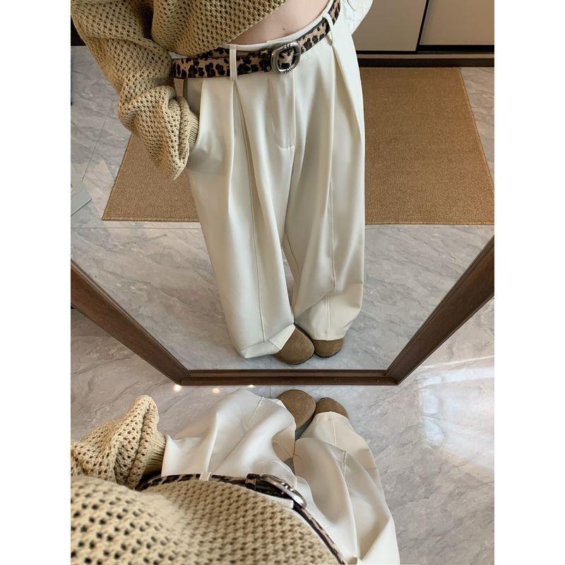 

Kumikumi Stylish Minimalist Pure Color Suit Casual Pants Female Fall Loose Slim Looking Drooping Wide-Leg Pants Pants Apricot color 2XL