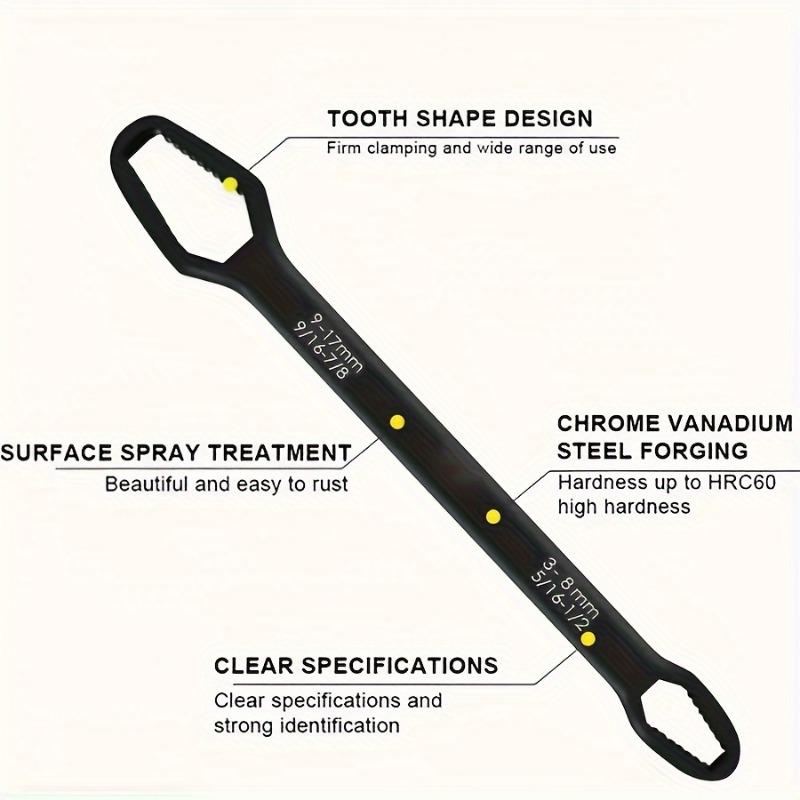 5mm Thick Adjustable Torx Wrench - Self-Tightening Dual-Head Spanner, Fits 3-17mm, Portable for Home & Auto Repairs, Versatile Black