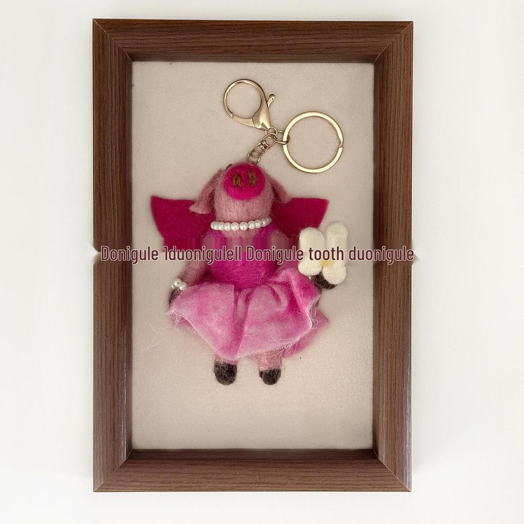 Nepal Handmade Wool Felt Pig Couple Keychain & Car Charm Ornament Gift