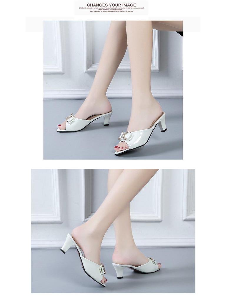2022 Summer Mid-Heel Peep-Toe Bow Strap Stiletto Slippers for Women - Plus Size Available