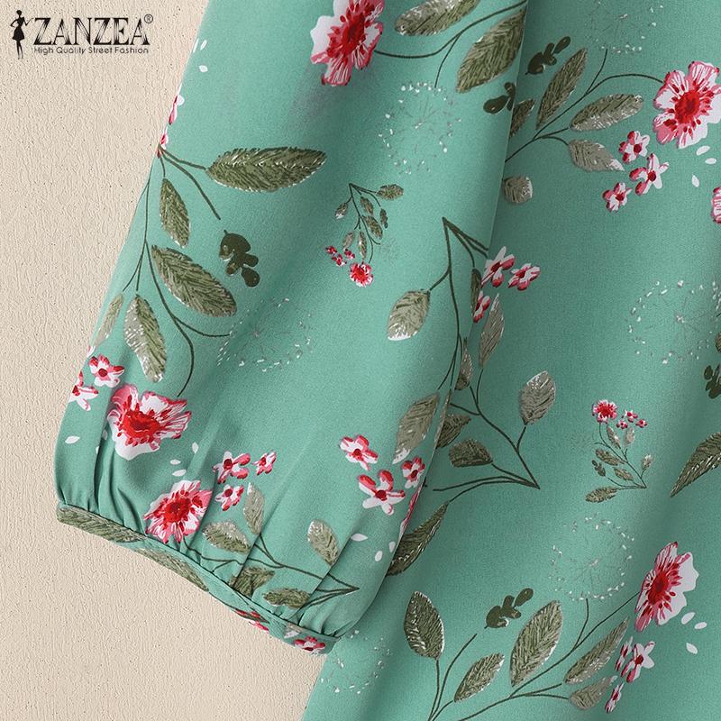 ZANZEA Damen 3/4-Ärmel Freizeit Rundhals Floral bedruckte Bluse