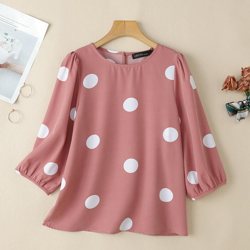 

ZANZEA Летняя повседневная женская блузка с принтом в горошек и рукавом 3/4 S