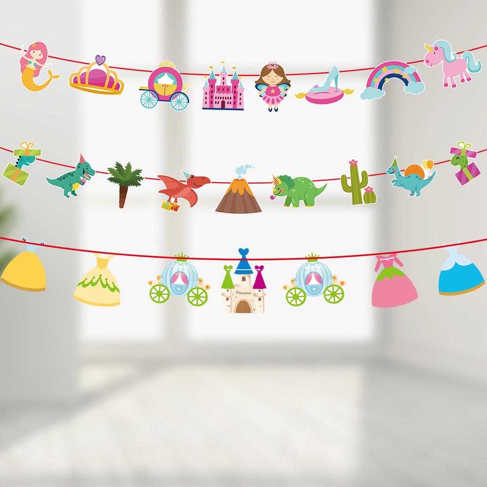 Birthday Energetic Hawaiian Decorating Kit With Colorful Paper Streamers And Triangle Flags For Events