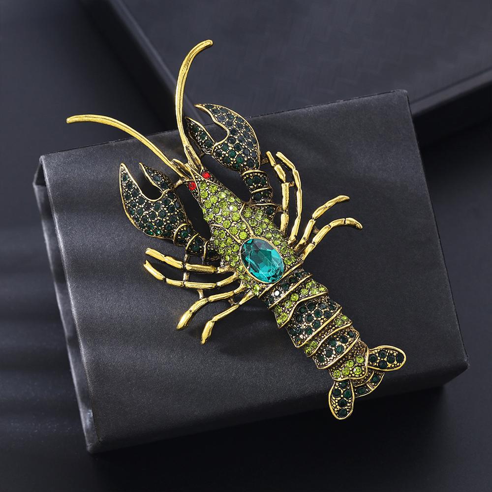 Vintage Gold Tone Lobster Brooch Pin Crystal Rhinestone Brooches Jewelry Gifts