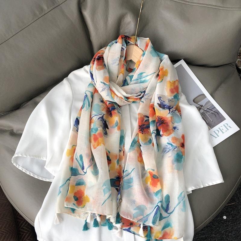 36 Designs Floral Print Voile Tassel Viscose Shawl Scarf Soft Thin Wrap Pashmina Headband Bufandas Muslim Hijab Sjaal 180*90Cm