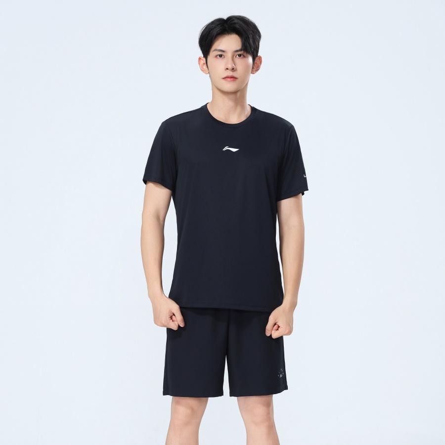 Li-Ning Summer Solid Color Round Neck Ice Silk Cool Feeling Moisture Wicking Breathable Quick Dry Running Fitness Short Sleeve T-Shirt ATSW963-1