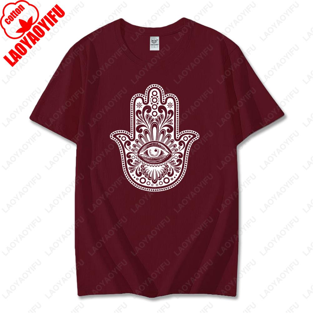 Men Women Hamsa Hand TShirt with Eye Protection Graphic Printed Tees Classic Fashion Cotton Streetwear Unisex Casual Design Tops