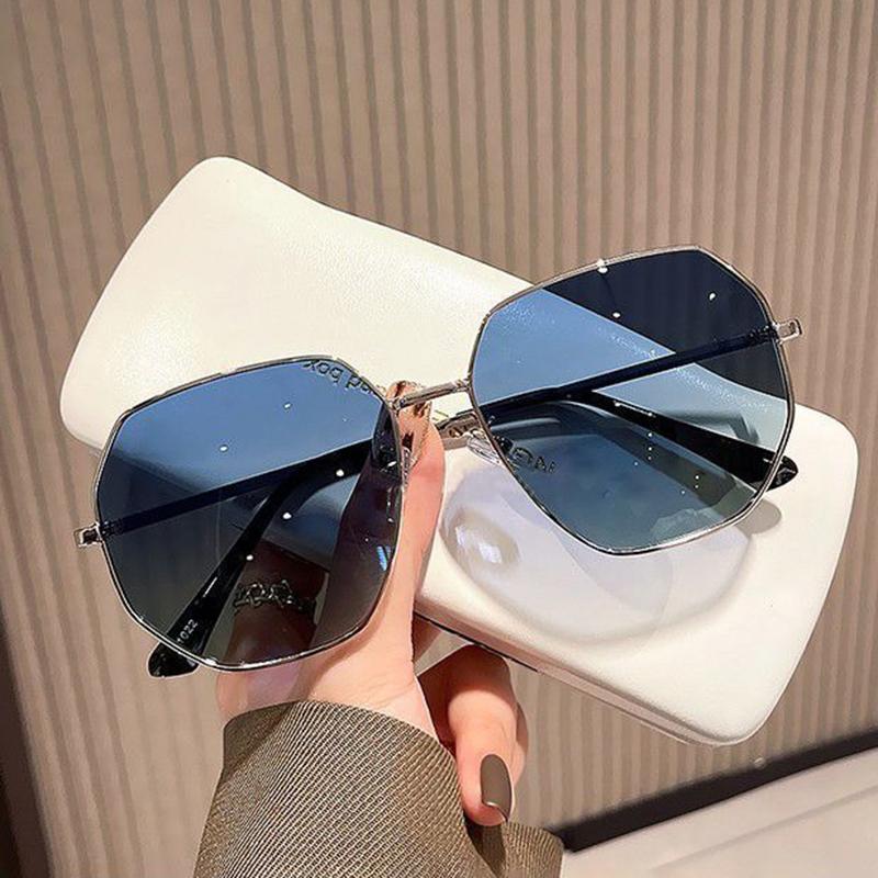 

Неполяризованные прозрачные синие солнцезащитные очки с большой оправой для мужчин, модные очки для вождения с большой оправой и полигональным металлом