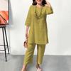 1 Set Damen Outfit V-Ausschnitt Elastische Taille Ethnischer Stil 46085 Ärmel Schweißabsorption Tägliche Kleidung Einfarbige Damen Sommer T-Shirt