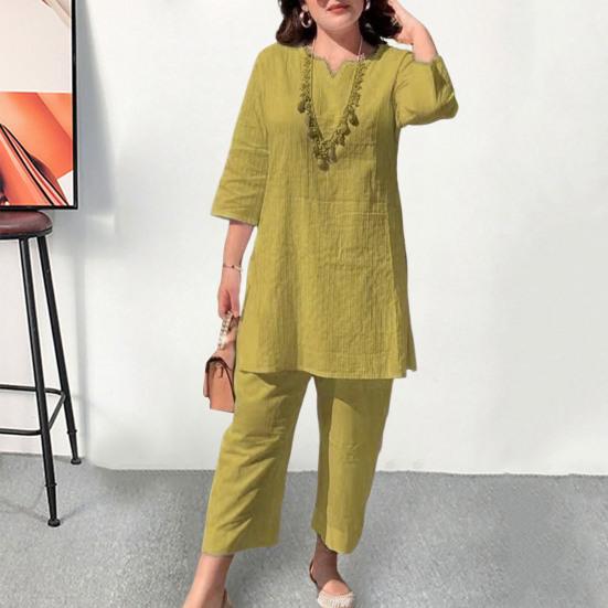 1 Set Damen Outfit V-Ausschnitt Elastische Taille Ethnischer Stil 46085 Ärmel Schweißabsorption Tägliche Kleidung Einfarbige Damen Sommer T-Shirt